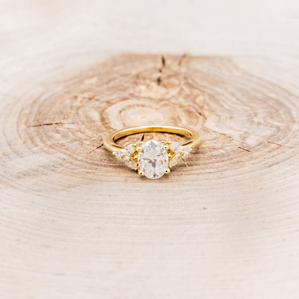 "Blossom" - Oval Cut Moissanite Engagement Ring With Diamond Accents