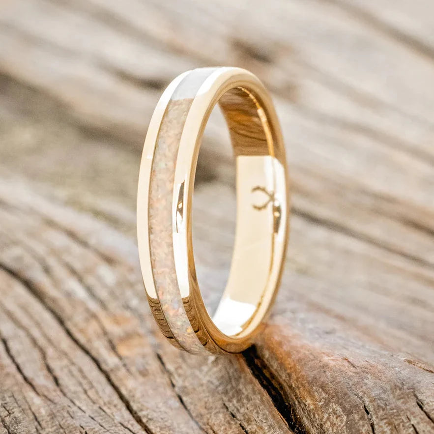 "Eterna" - Fire & Ice Opal Stacking Band - 14K Yellow Gold (4mm) - Size 4 1/2