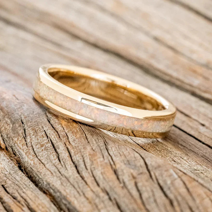 "Eterna" - Fire & Ice Opal Stacking Band - 14K Yellow Gold (4mm) - Size 4 1/2
