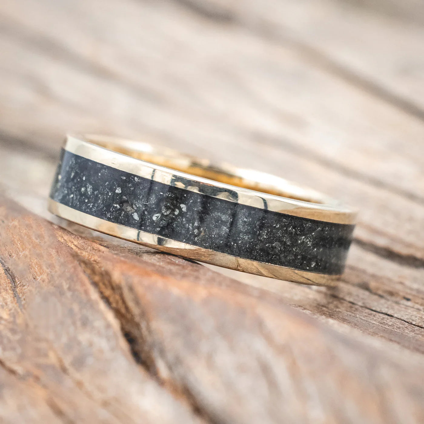 "Rainier" - Pyrite Wedding Ring - 14K Yellow Gold (6mm) - Size 9