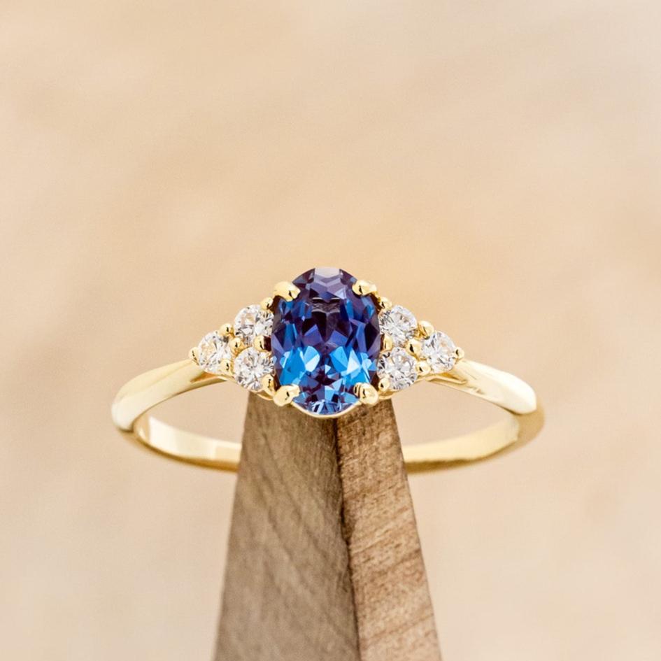 "Rhea" - Oval Cut Lab-Grown Alexandrite Engagement Ring With Diamond Accents
