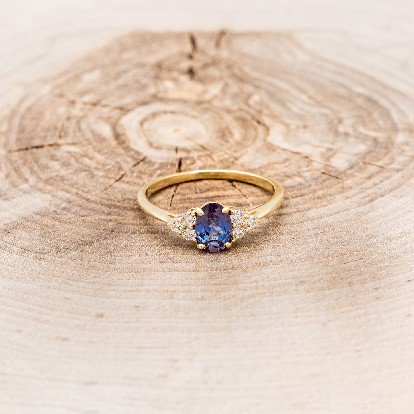 "Rhea" - Oval Cut Lab-Grown Alexandrite Engagement Ring With Diamond Accents