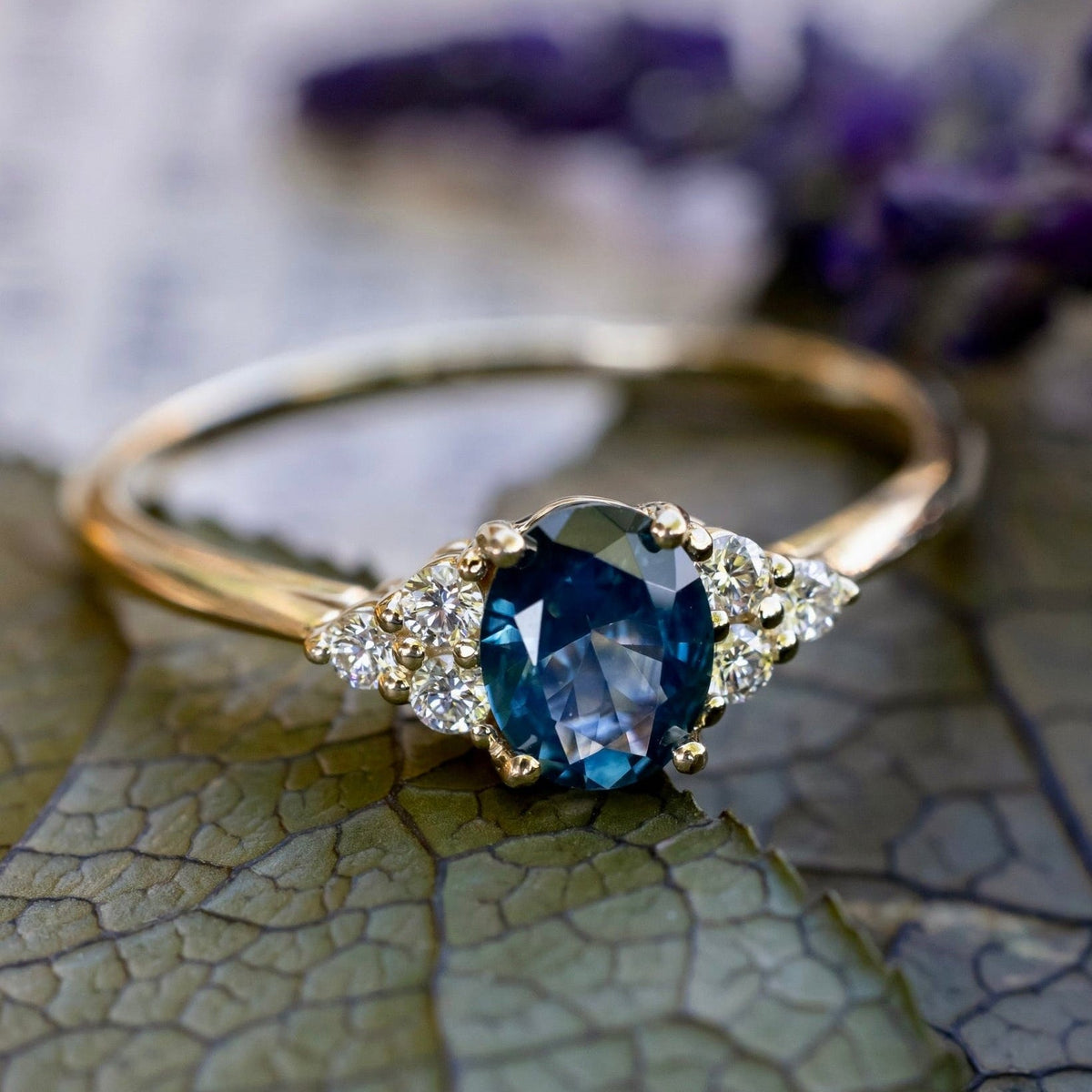 "Rhea" - Montana Sapphire Engagement Ring With Diamond Accents