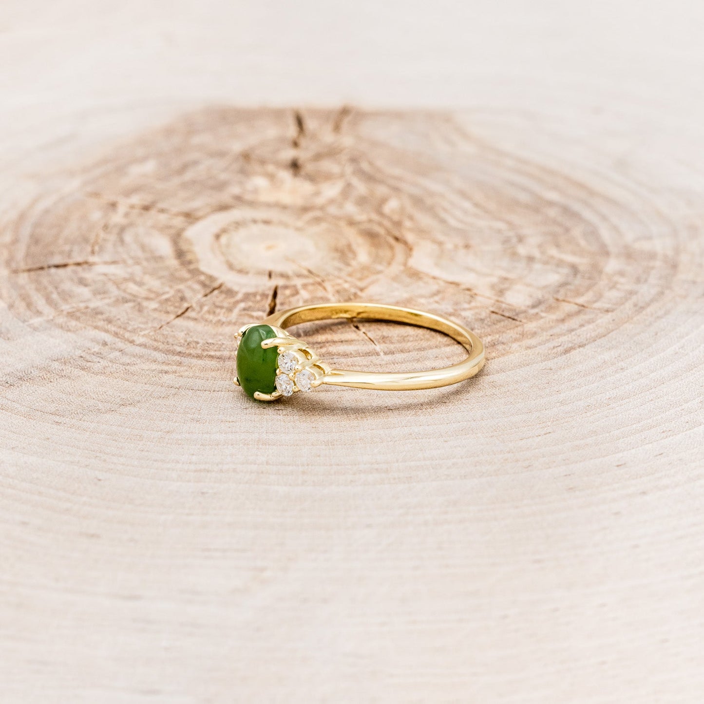 "Rhea" - Cabochon Cut Jade Engagement Ring With Diamond Accents