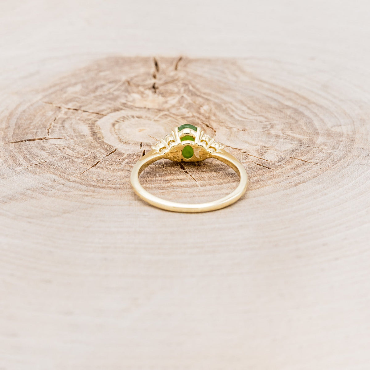 "Rhea" - Cabochon Cut Jade Engagement Ring With Diamond Accents