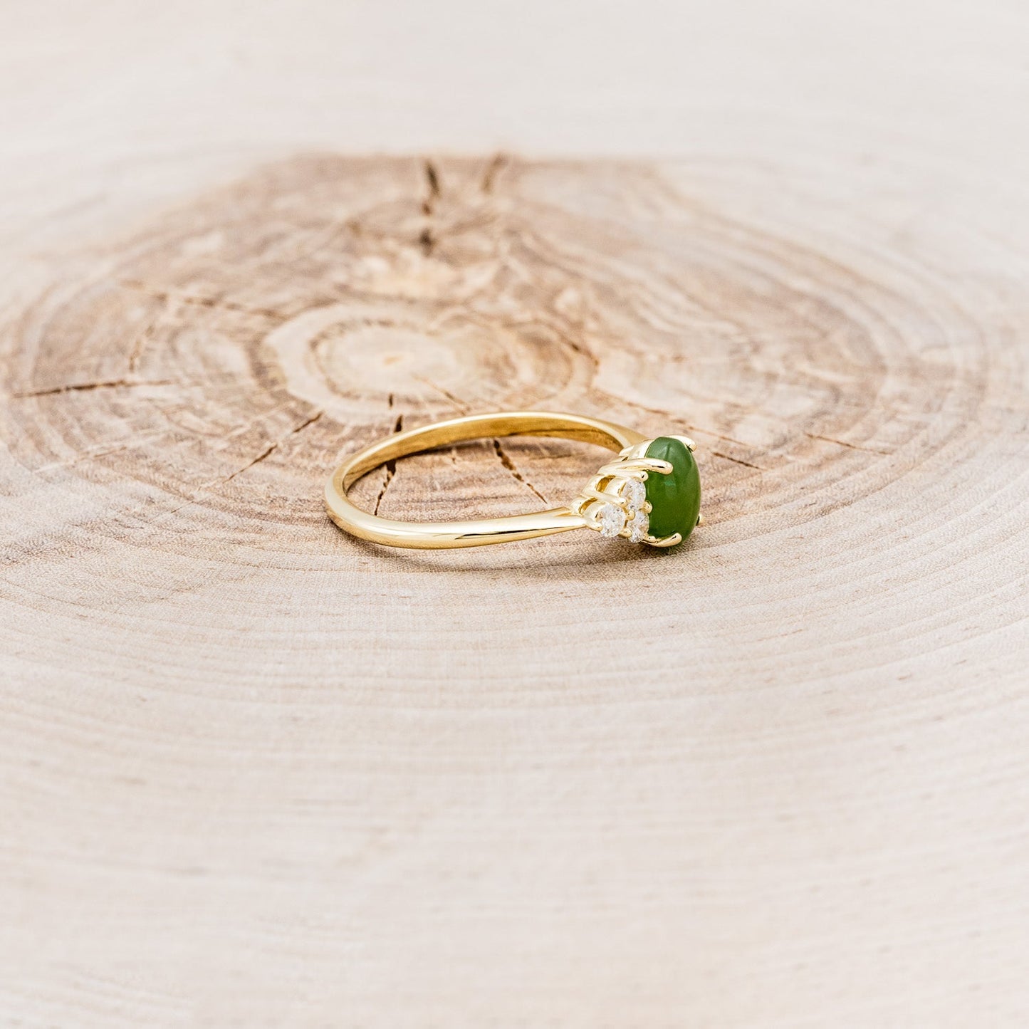 "Rhea" - Cabochon Cut Jade Engagement Ring With Diamond Accents
