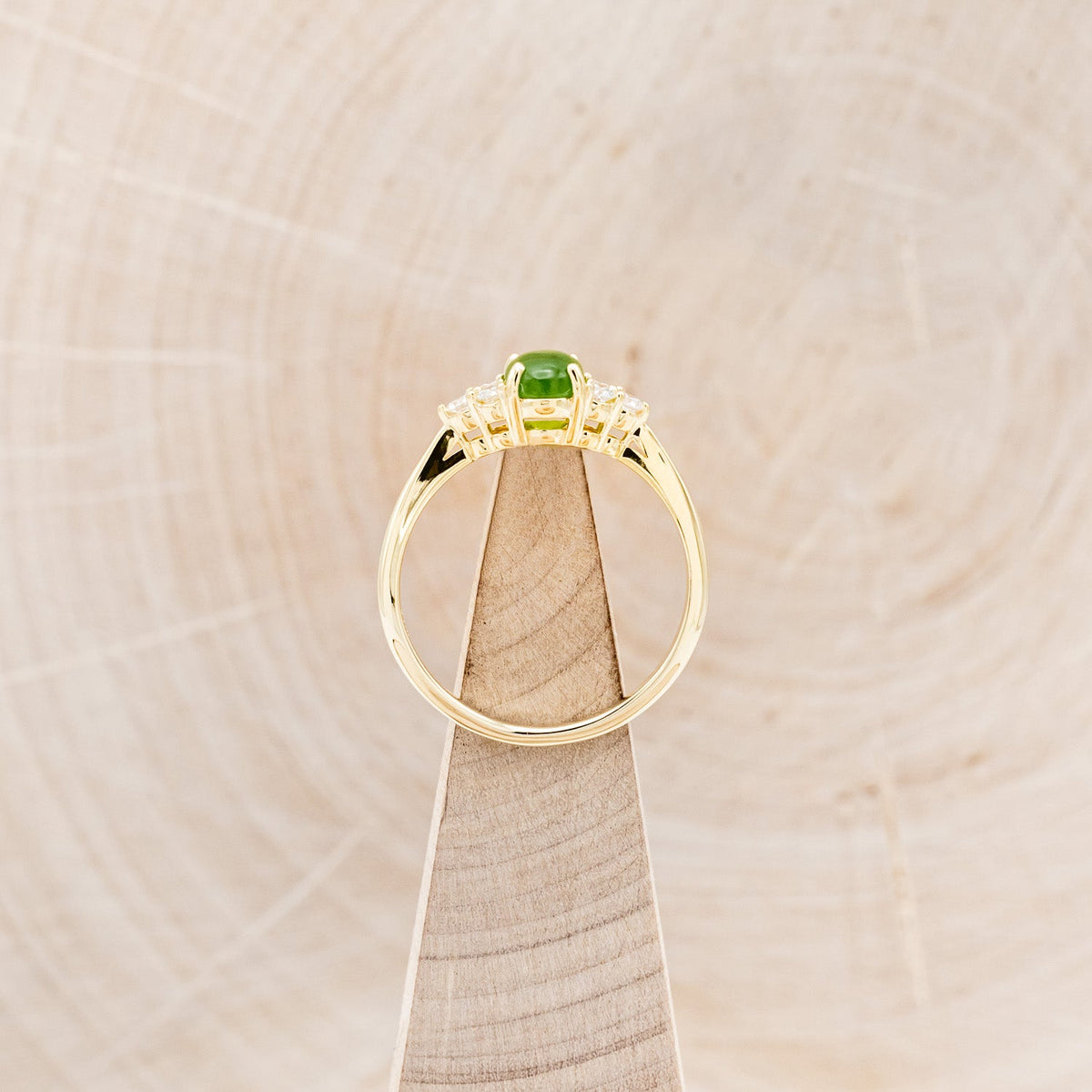 "Rhea" - Cabochon Cut Jade Engagement Ring With Diamond Accents