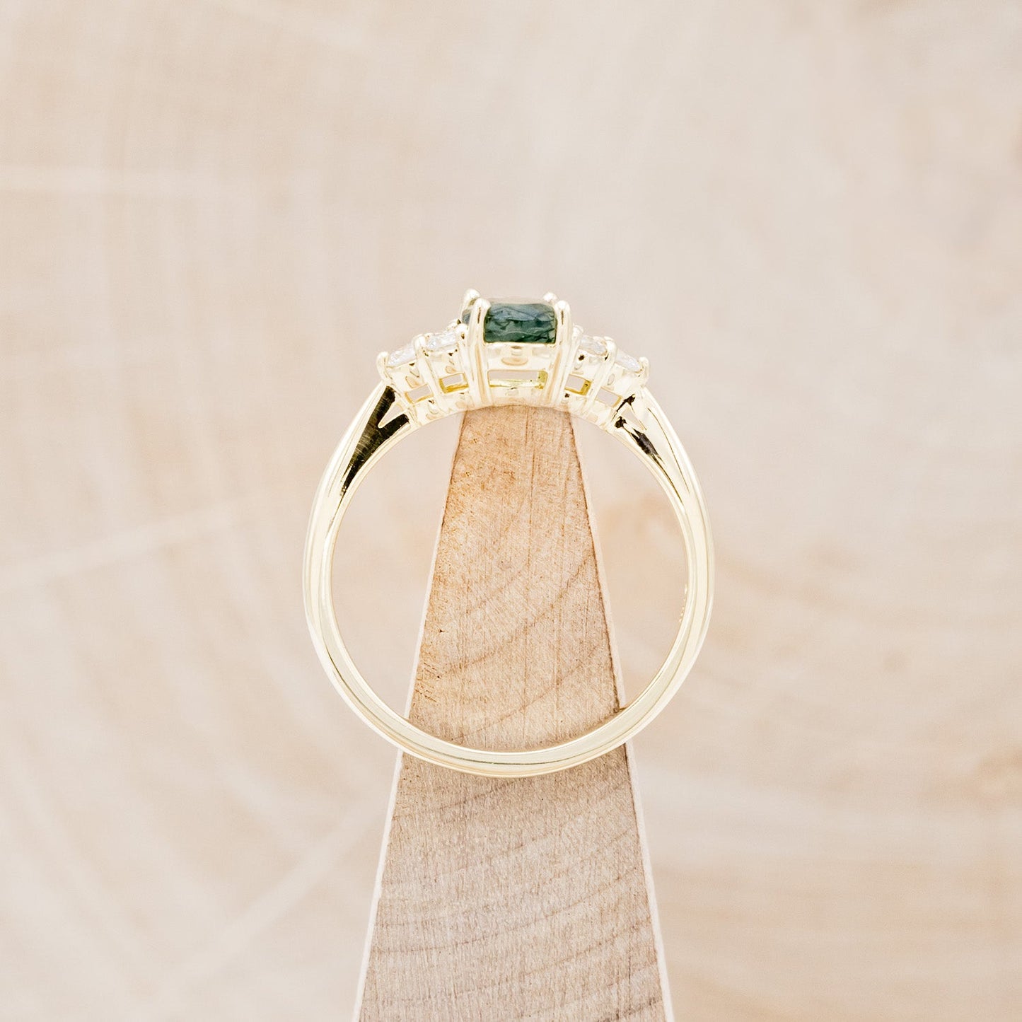 "Rhea" - Oval Cut Moss Agate Engagement Ring With Diamond Accents