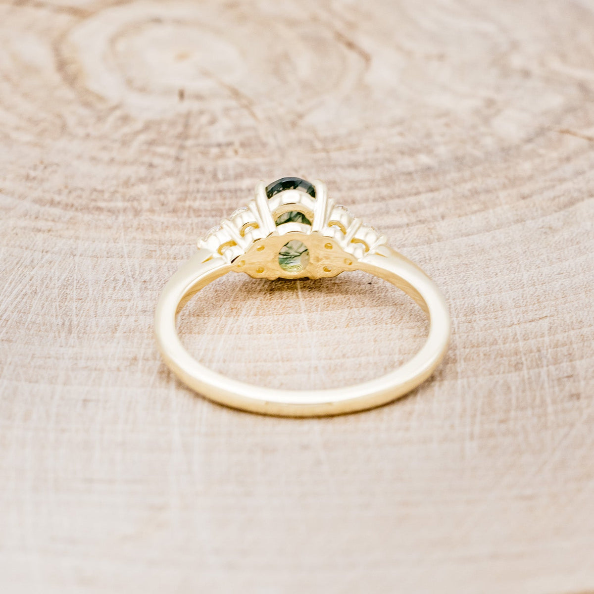 "Rhea" - Oval Cut Moss Agate Engagement Ring With Diamond Accents