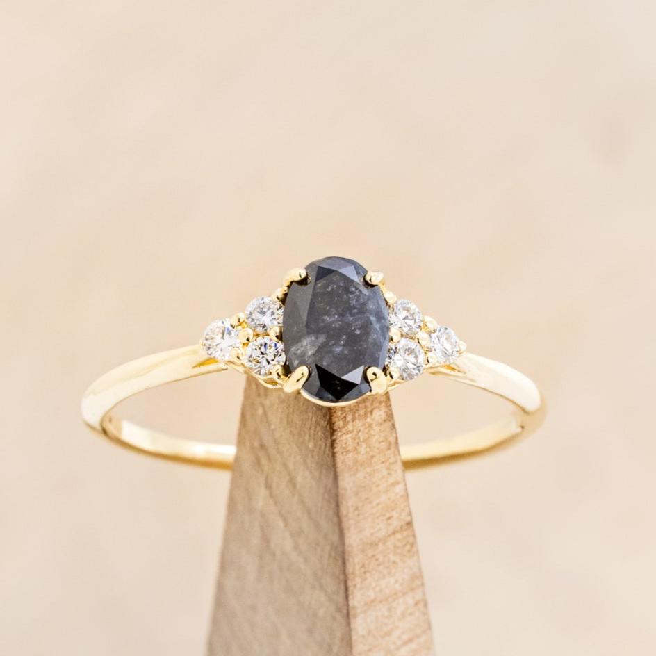 "Rhea" - Oval Cut Salt & Pepper Diamond Engagement Ring With Diamond Accents