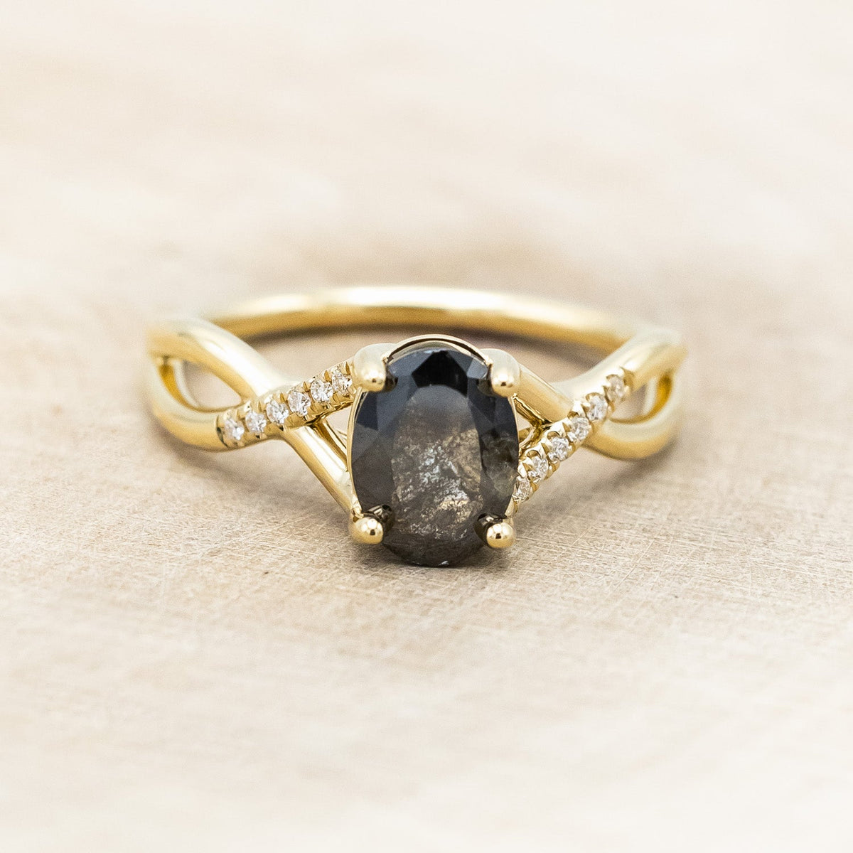 "Roslyn" - Salt & Pepper Diamond Engagement Ring With Diamond Accents