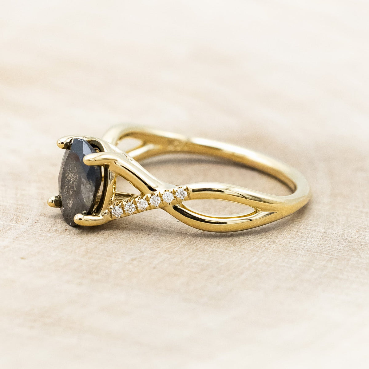 "Roslyn" - Salt & Pepper Diamond Engagement Ring With Diamond Accents
