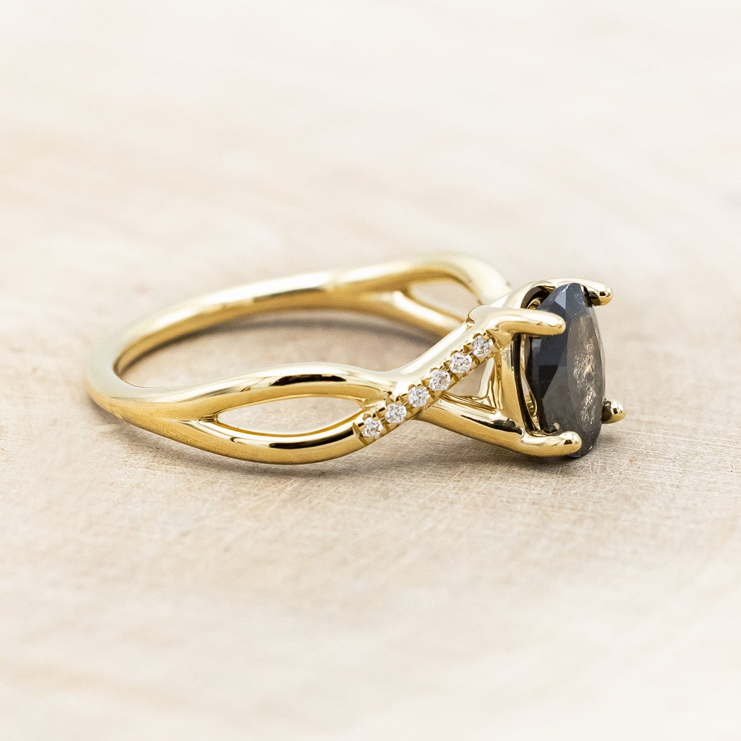 "Roslyn" - Salt & Pepper Diamond Engagement Ring With Diamond Accents