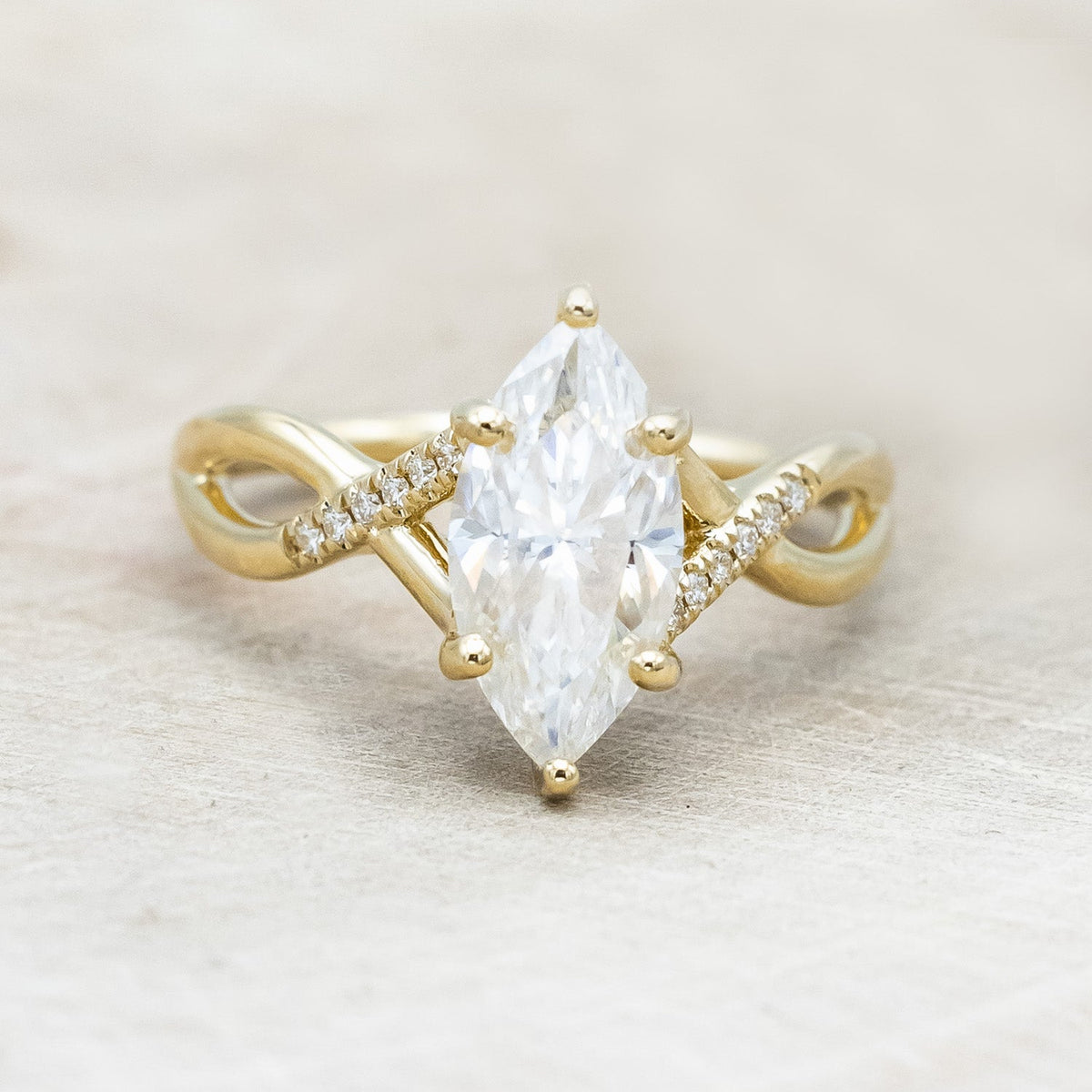 "Roslyn" - Marquise Cut Moissanite Engagement Ring With Diamond Accents