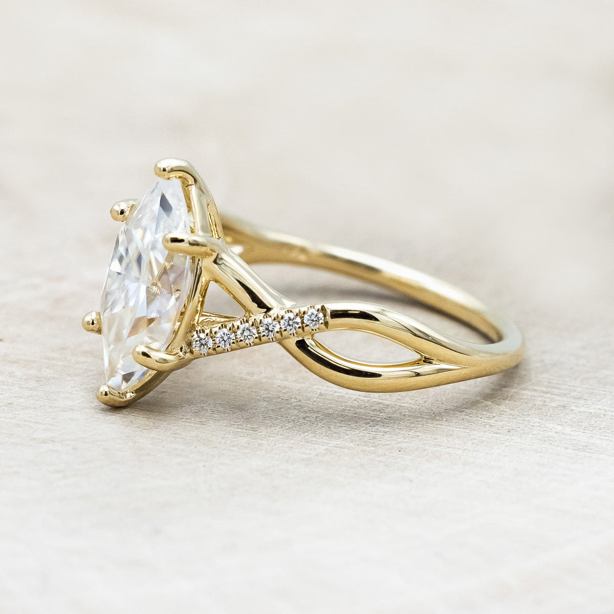 "Roslyn" - Marquise Cut Moissanite Engagement Ring With Diamond Accents