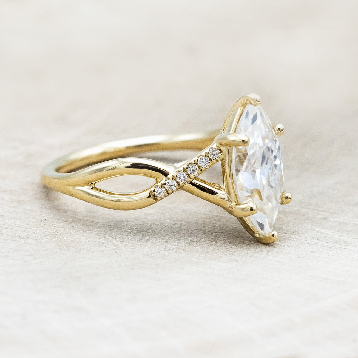 "Roslyn" - Marquise Cut Moissanite Engagement Ring With Diamond Accents