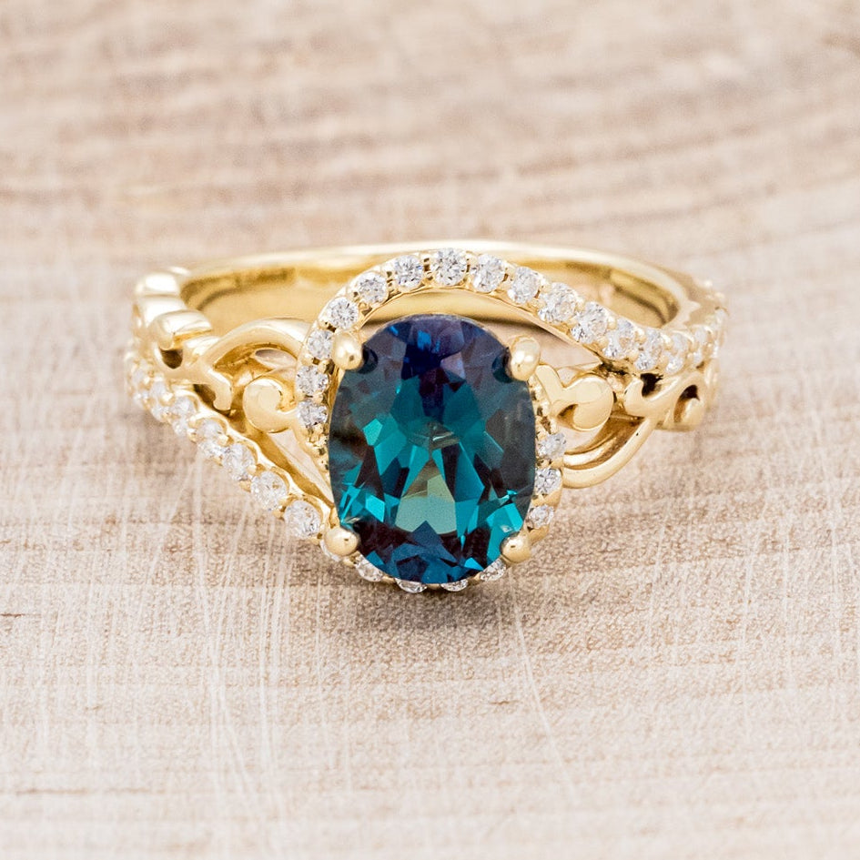"Scarlet" - Oval Cut Lab-Grown Alexandrite Engagement Ring With Diamond Accents