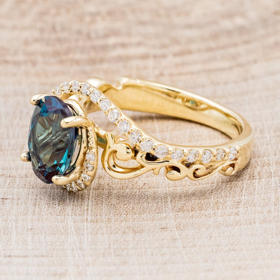 "Scarlet" - Oval Cut Lab-Grown Alexandrite Engagement Ring With Diamond Accents