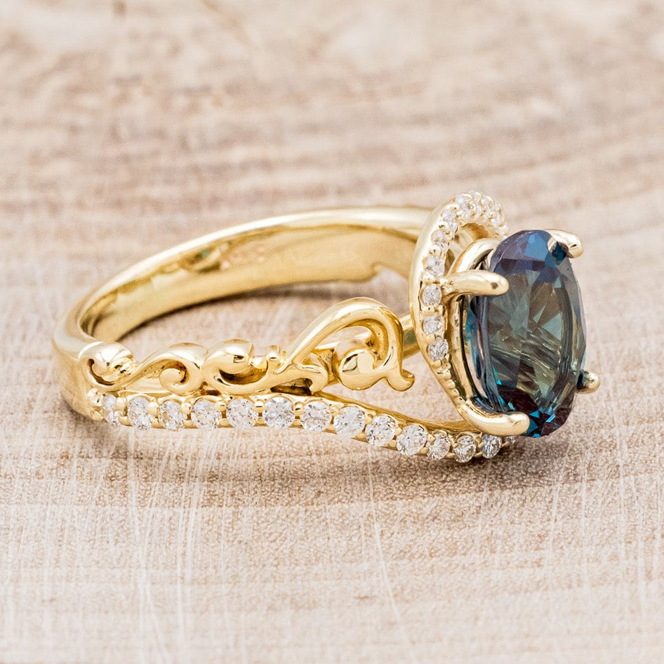 "Scarlet" - Oval Cut Lab-Grown Alexandrite Engagement Ring With Diamond Accents