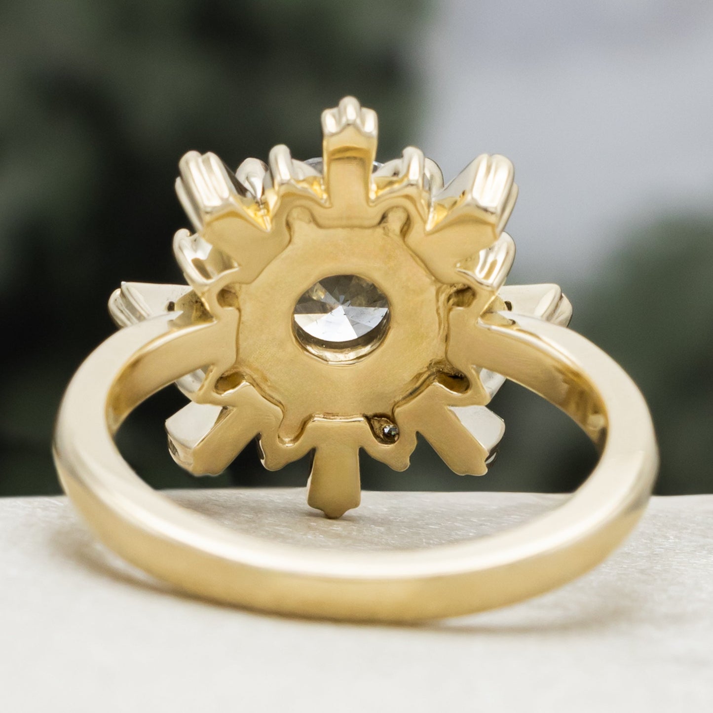 One-Of-A-Kind - "Seren" - Round Cut Salt & Pepper Diamond Engagement Ring With Diamond Halo