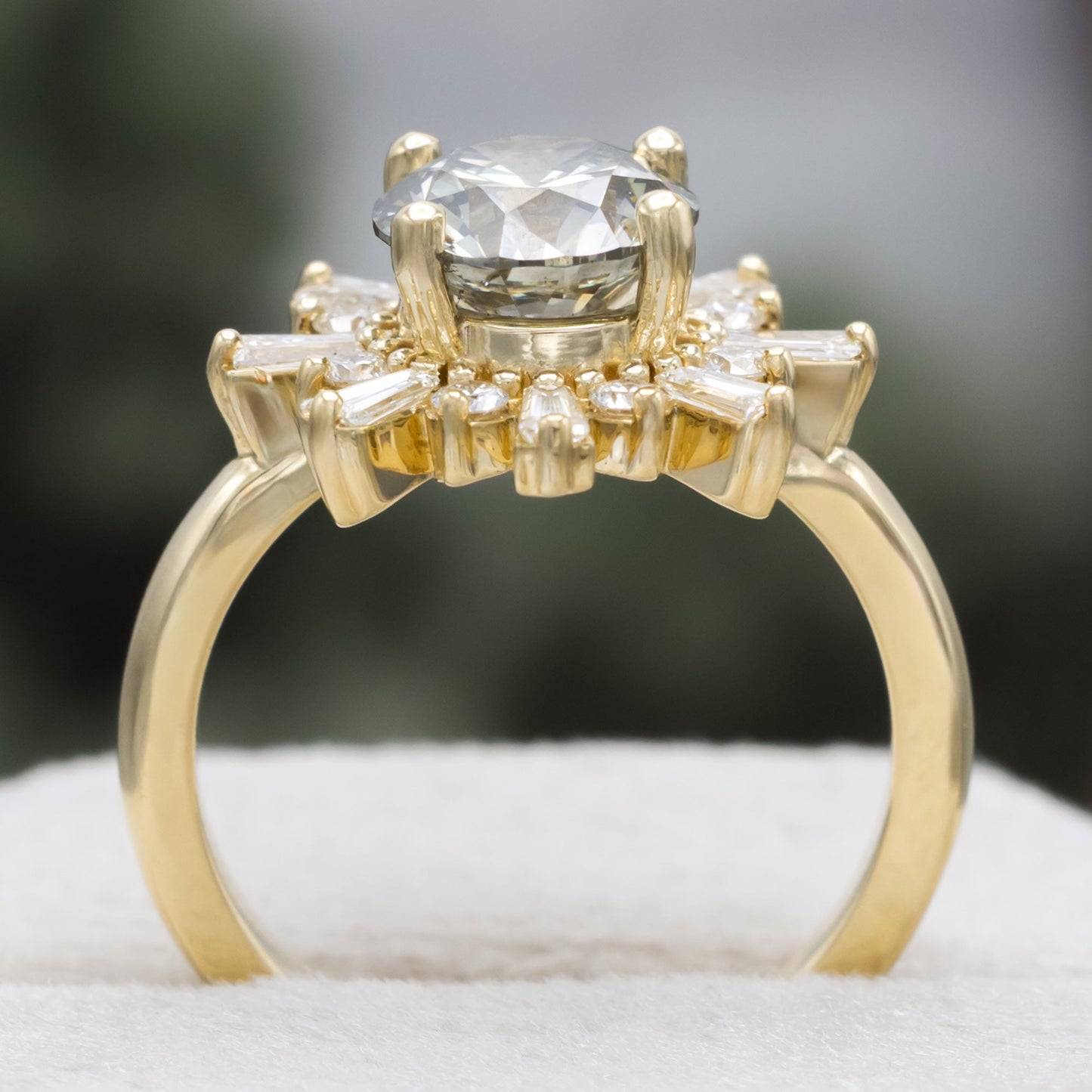 One-Of-A-Kind - "Seren" - Round Cut Salt & Pepper Diamond Engagement Ring With Diamond Halo
