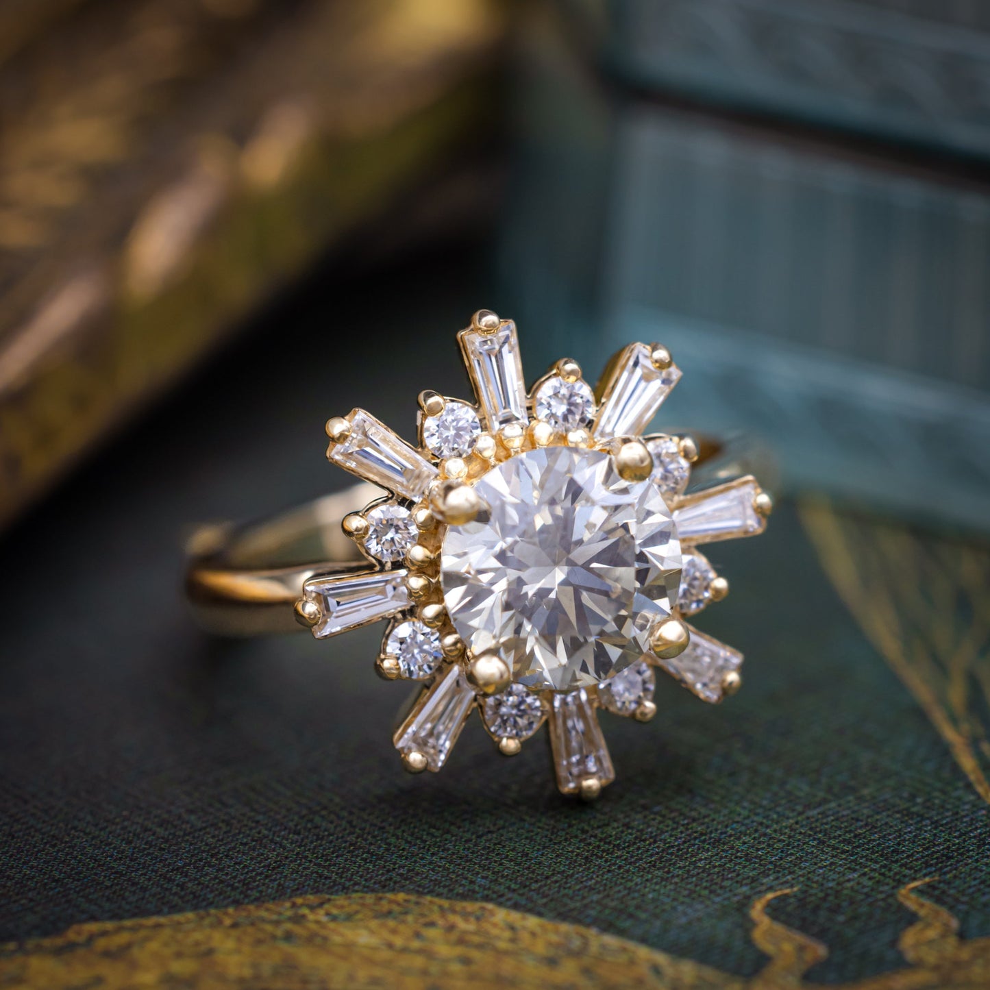 One-Of-A-Kind - "Seren" - Round Cut Salt & Pepper Diamond Engagement Ring With Diamond Halo