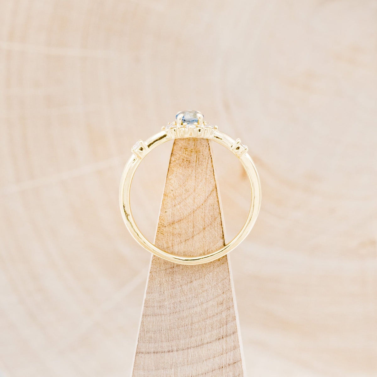 "Starla" - Aquamarine Engagement Ring With Starburst Diamond Halo & Contoured Tracer