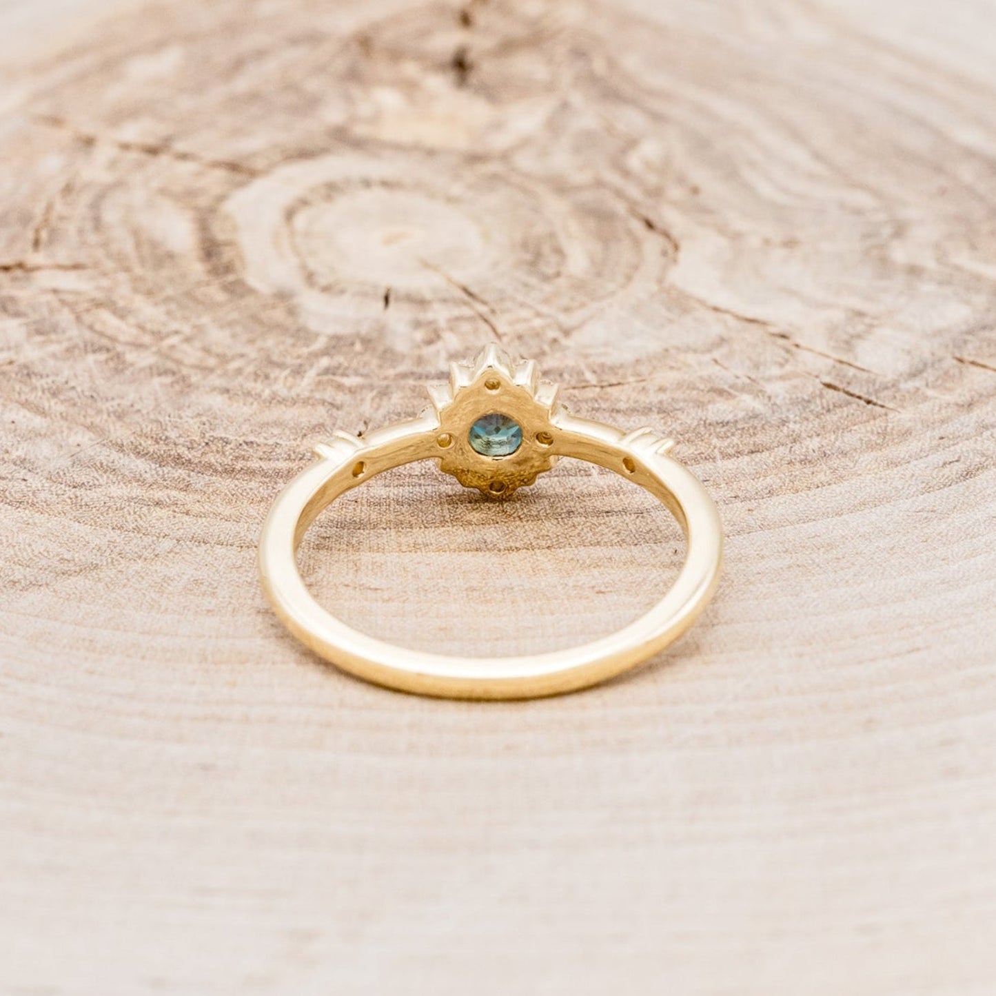 "Starla" - Round Cut Lab-Grown Alexandrite Engagement Ring With Starburst Diamond Halo