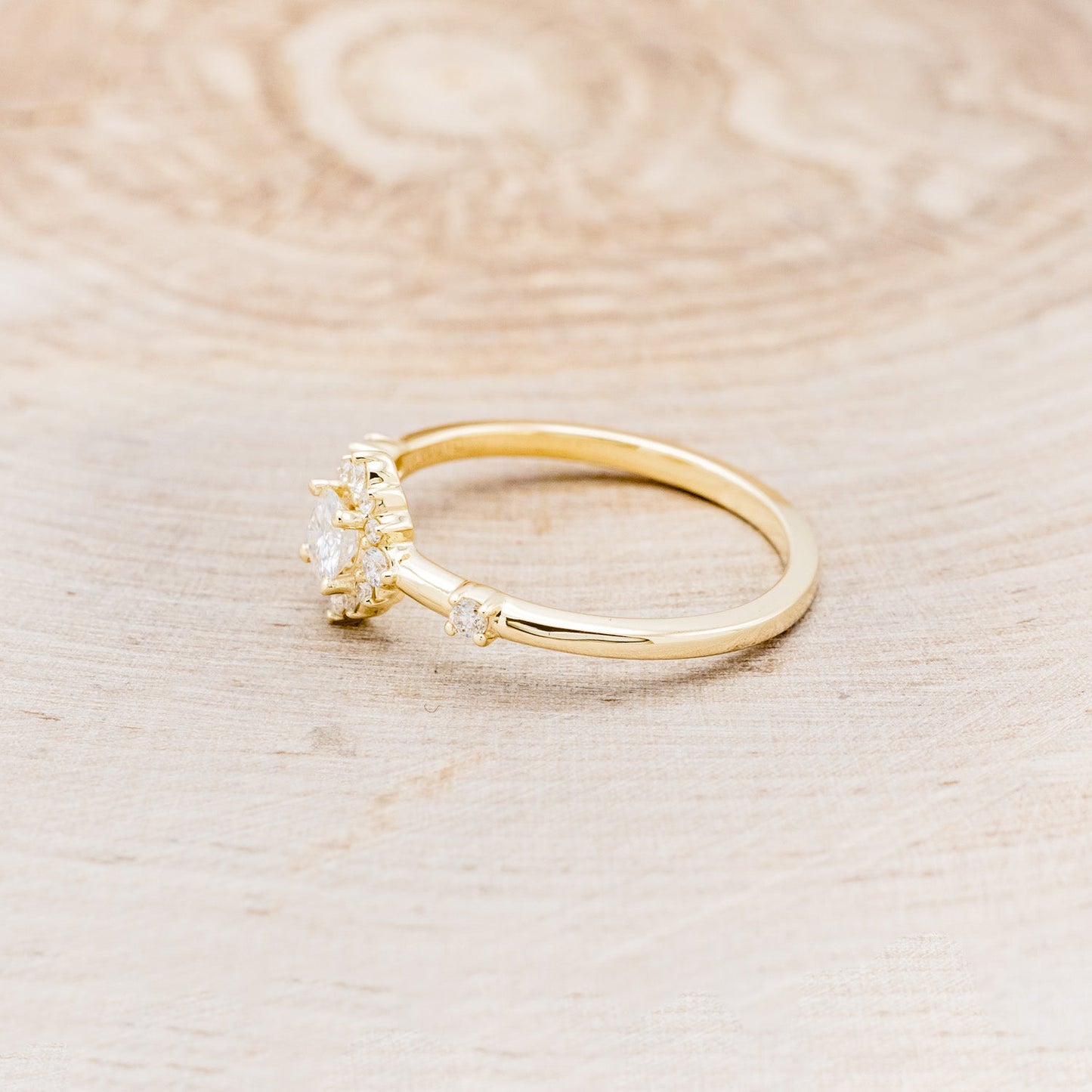 "Starla" - Round Cut Moissanite Engagement Ring With Starburst Diamond Halo