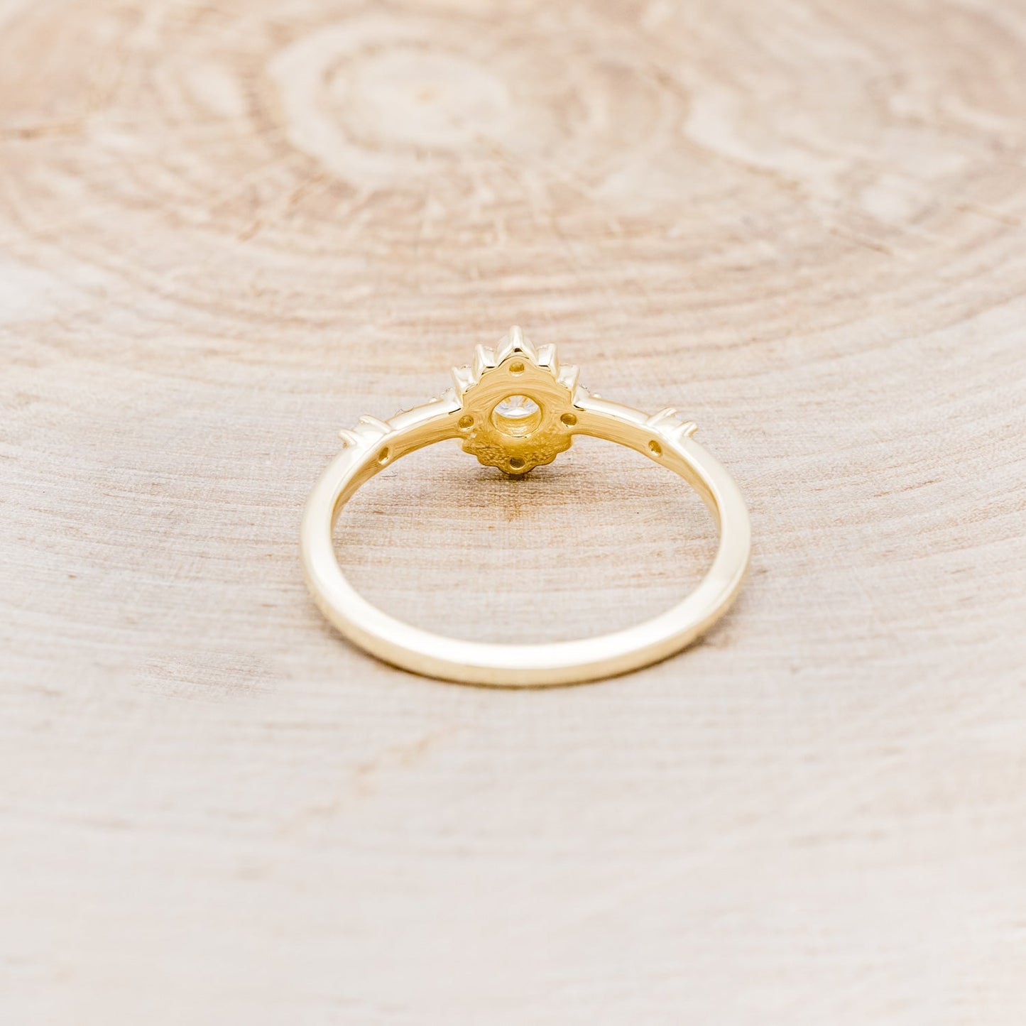 "Starla" - Round Cut Moissanite Engagement Ring With Starburst Diamond Halo