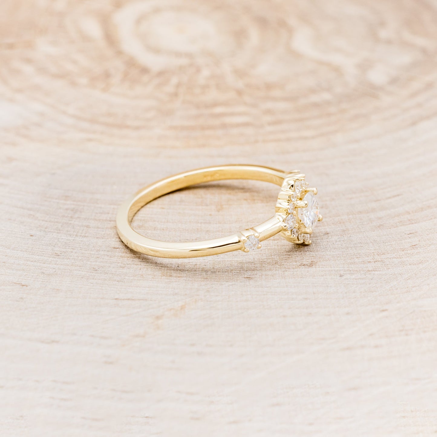 "Starla" - Round Cut Moissanite Engagement Ring With Starburst Diamond Halo