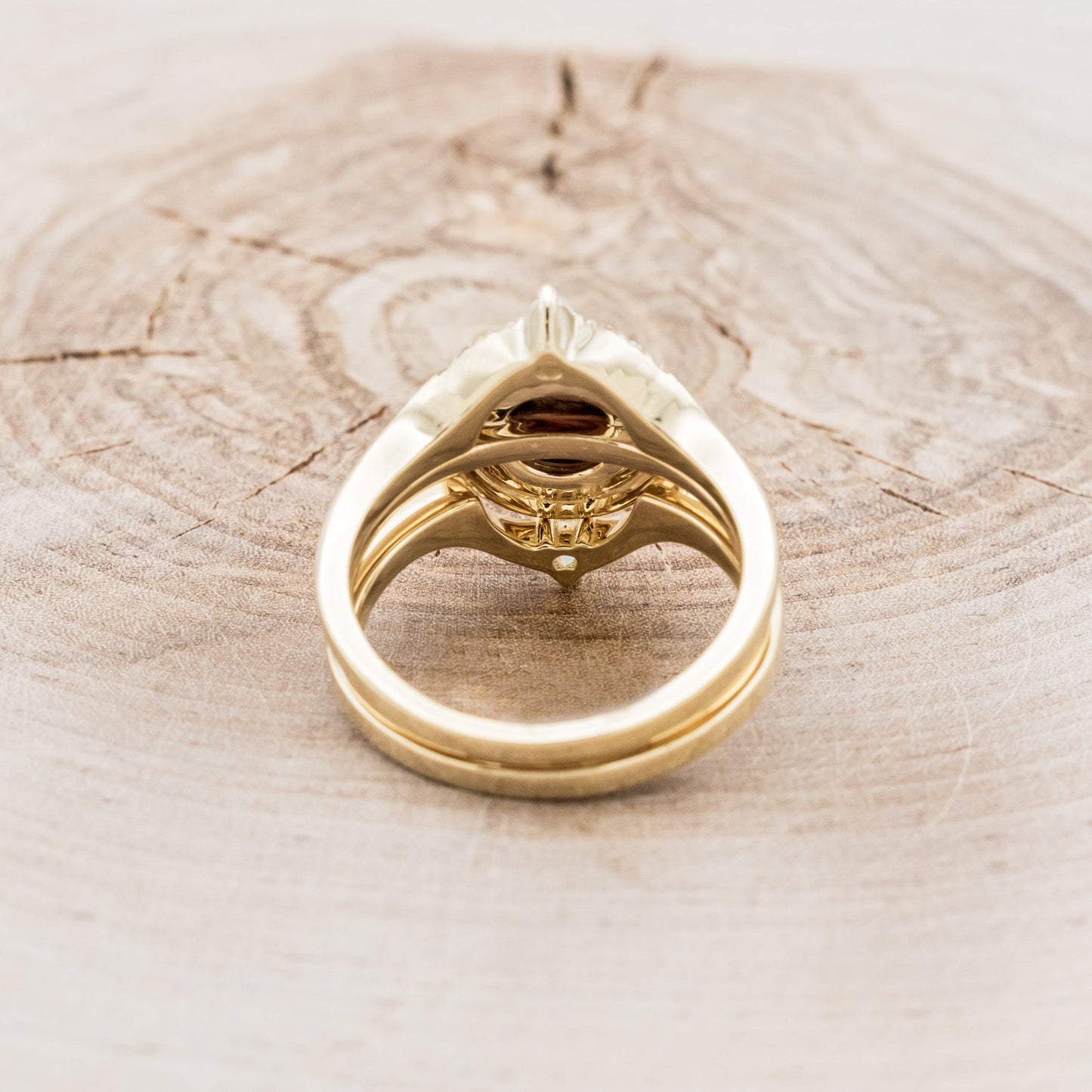 "Terra" - Bridal Suite - Round Cabochon Cut Turquoise Engagement Ring With Diamond Halo & Sama Tracers