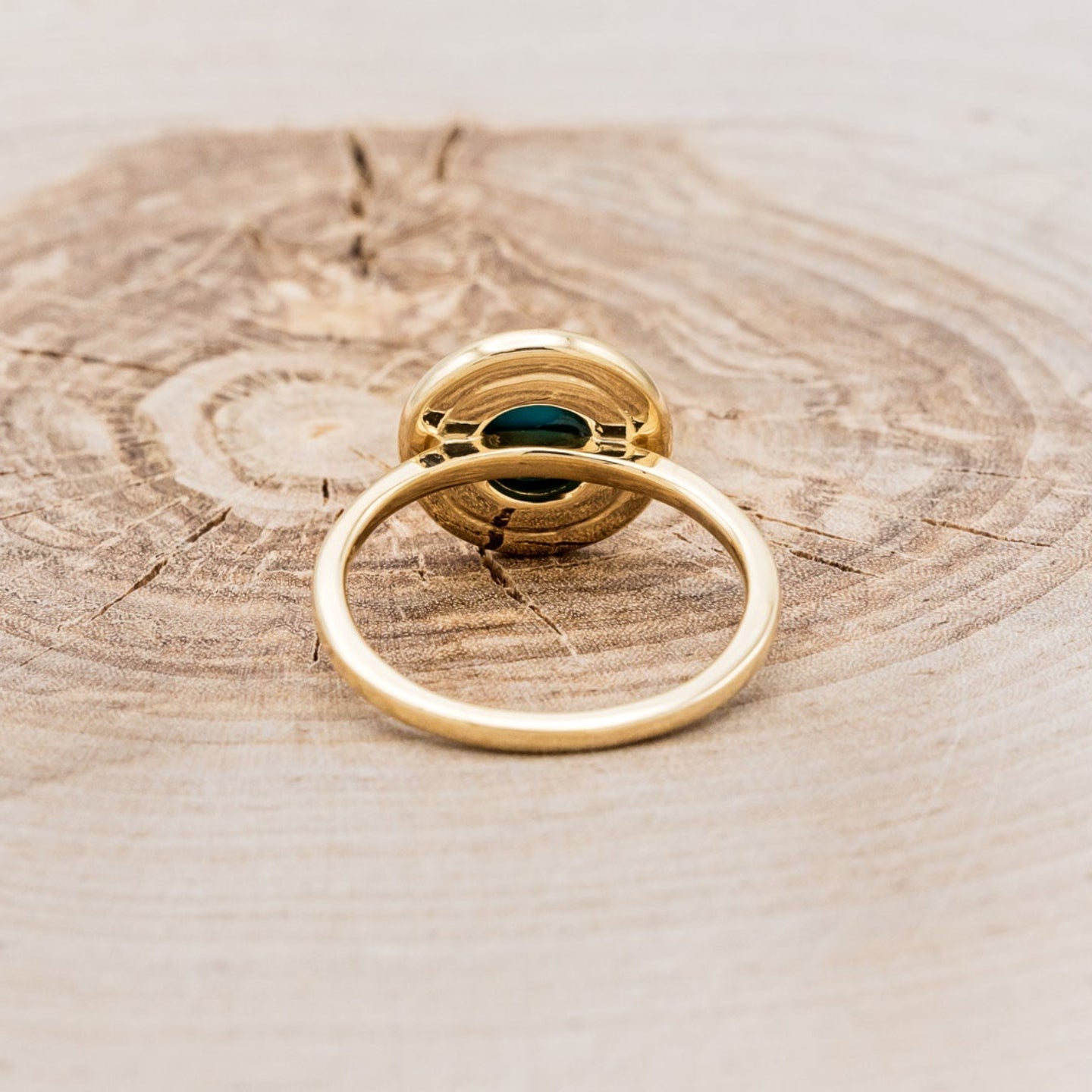 "Terra" - Bridal Suite - Round Cabochon Cut Turquoise Engagement Ring With Diamond Halo & Sama Tracers