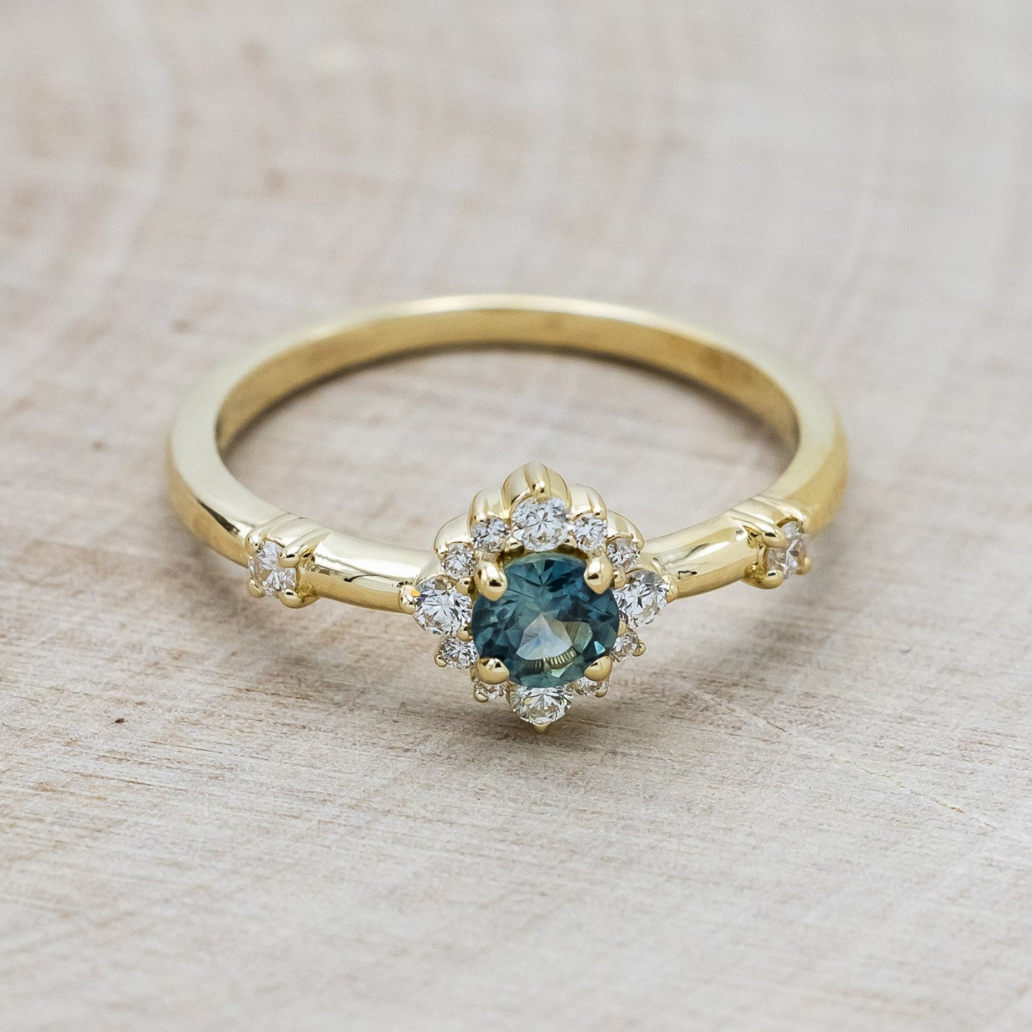 "Starla" - Round Cut Denim Montana Sapphire Starburst Engagement Ring