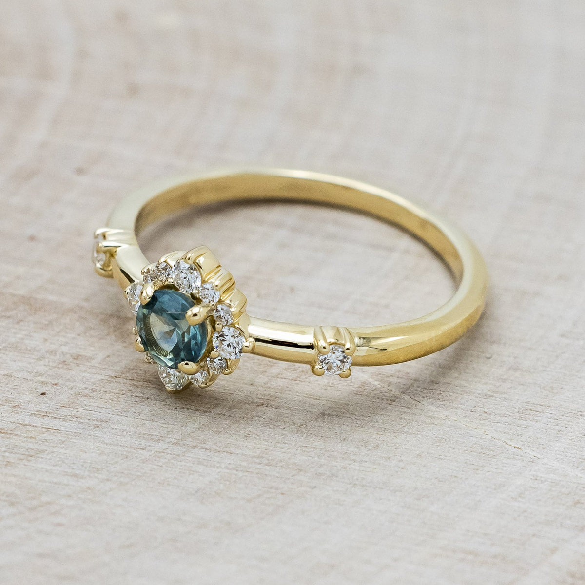 "Starla" - Round Cut Denim Montana Sapphire Starburst Engagement Ring
