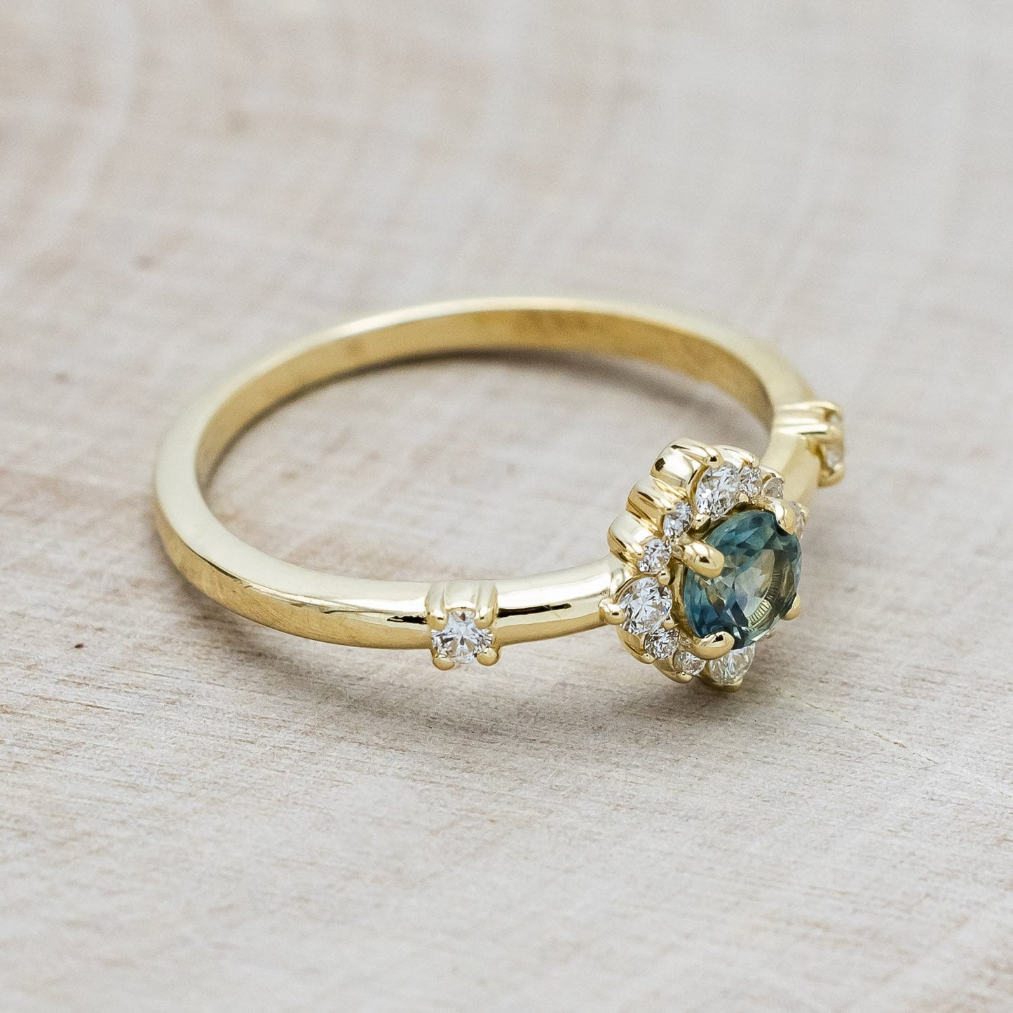"Starla" - Round Cut Denim Montana Sapphire Starburst Engagement Ring