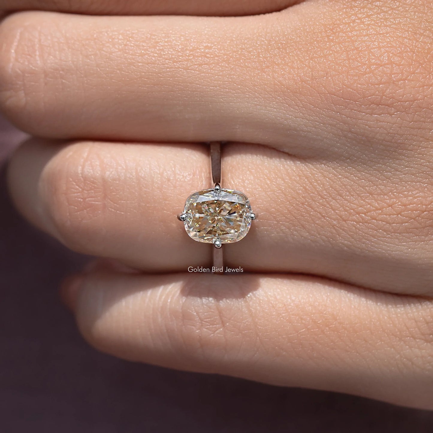 Elongated Cushion Moissanite Solitaire Engagement Ring