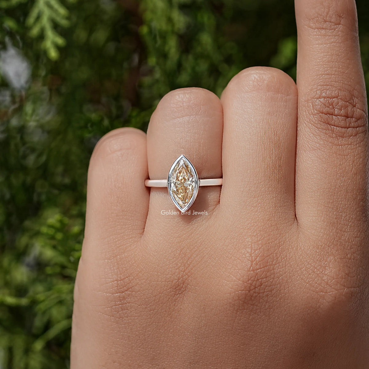 Marquise Bezel Set Moissanite Engagement Ring