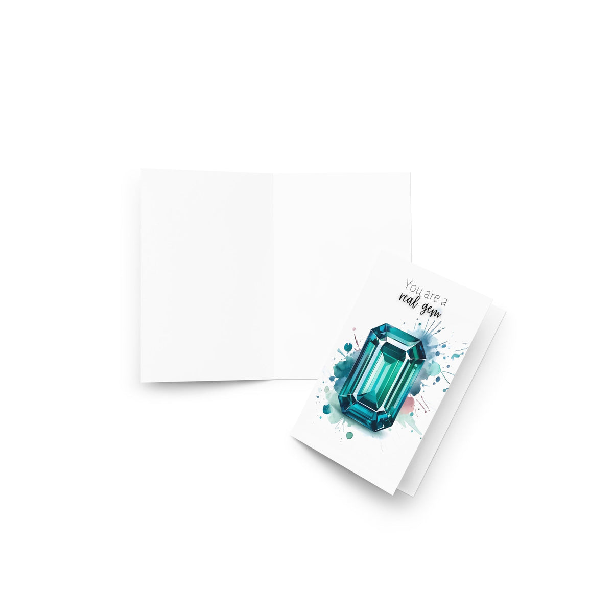 You are a real gem | Watercolor Emerald Shape Teal Sapphire Greeting Card