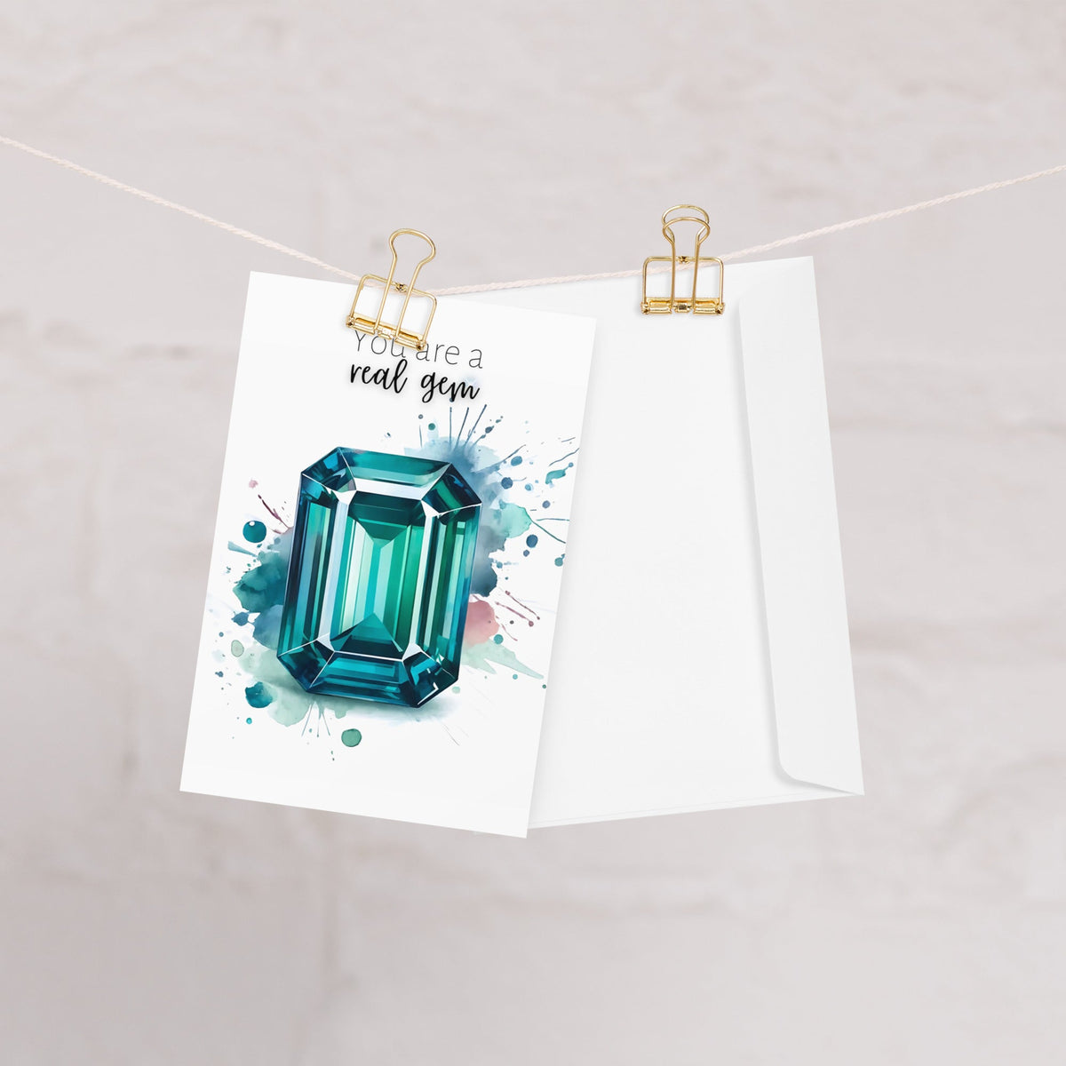 You are a real gem | Watercolor Emerald Shape Teal Sapphire Greeting Card