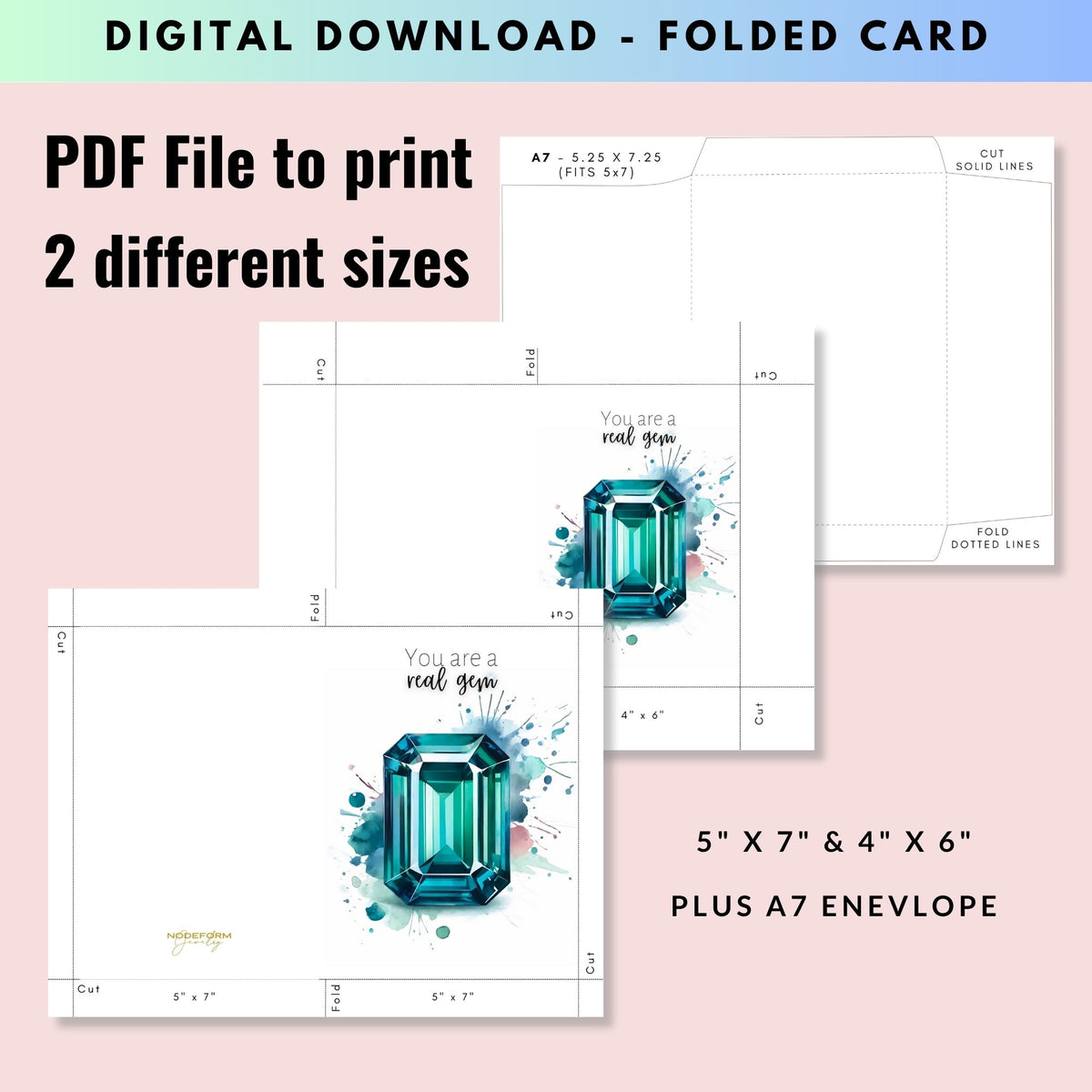 You are a real gem | Watercolor Emerald Shape Teal Sapphire Greeting Card