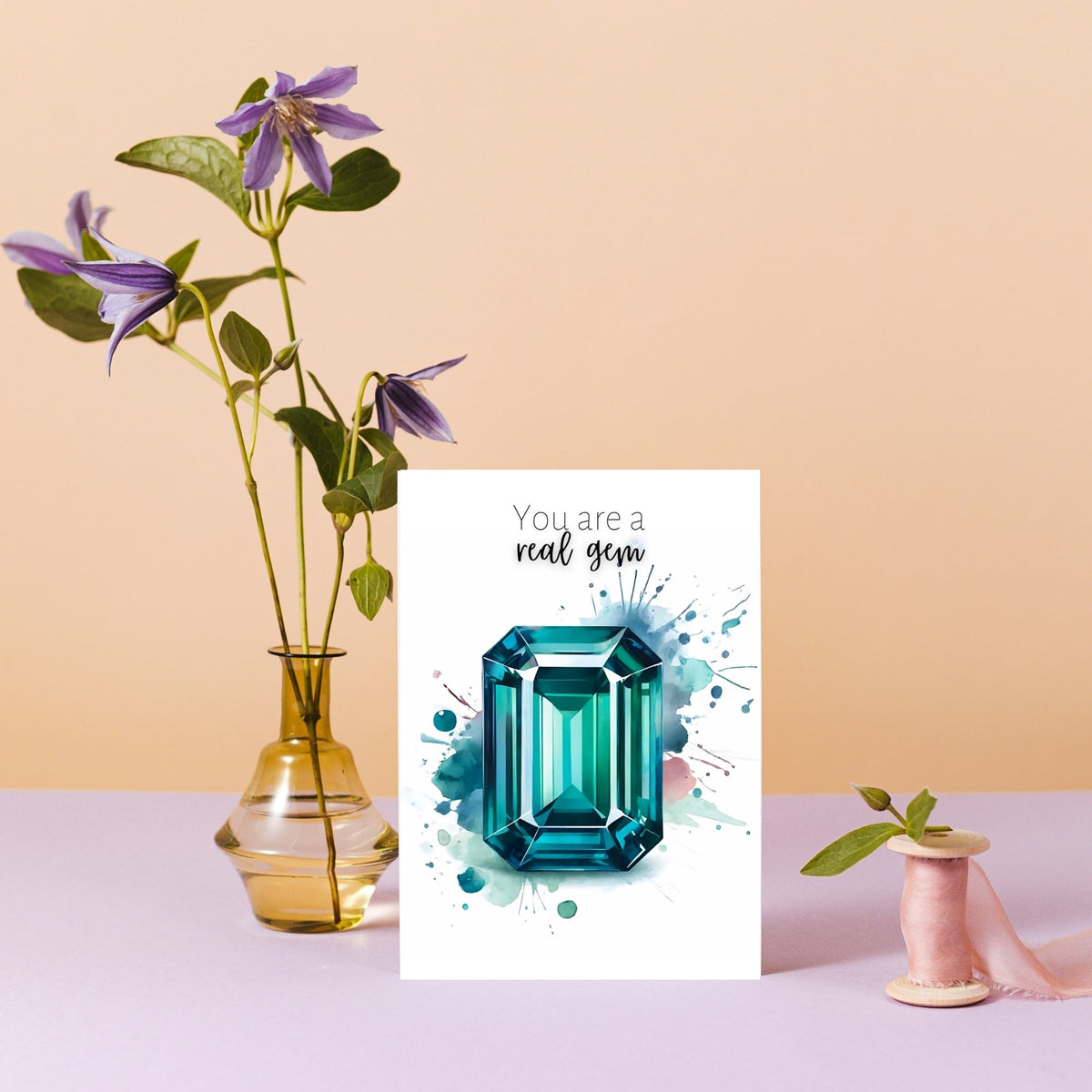 You are a real gem | Watercolor Emerald Shape Teal Sapphire Greeting Card