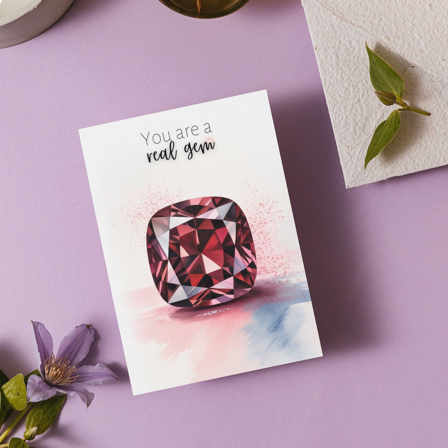 You are a real Gem | Watercolor Cushion Garnet Greeting Card