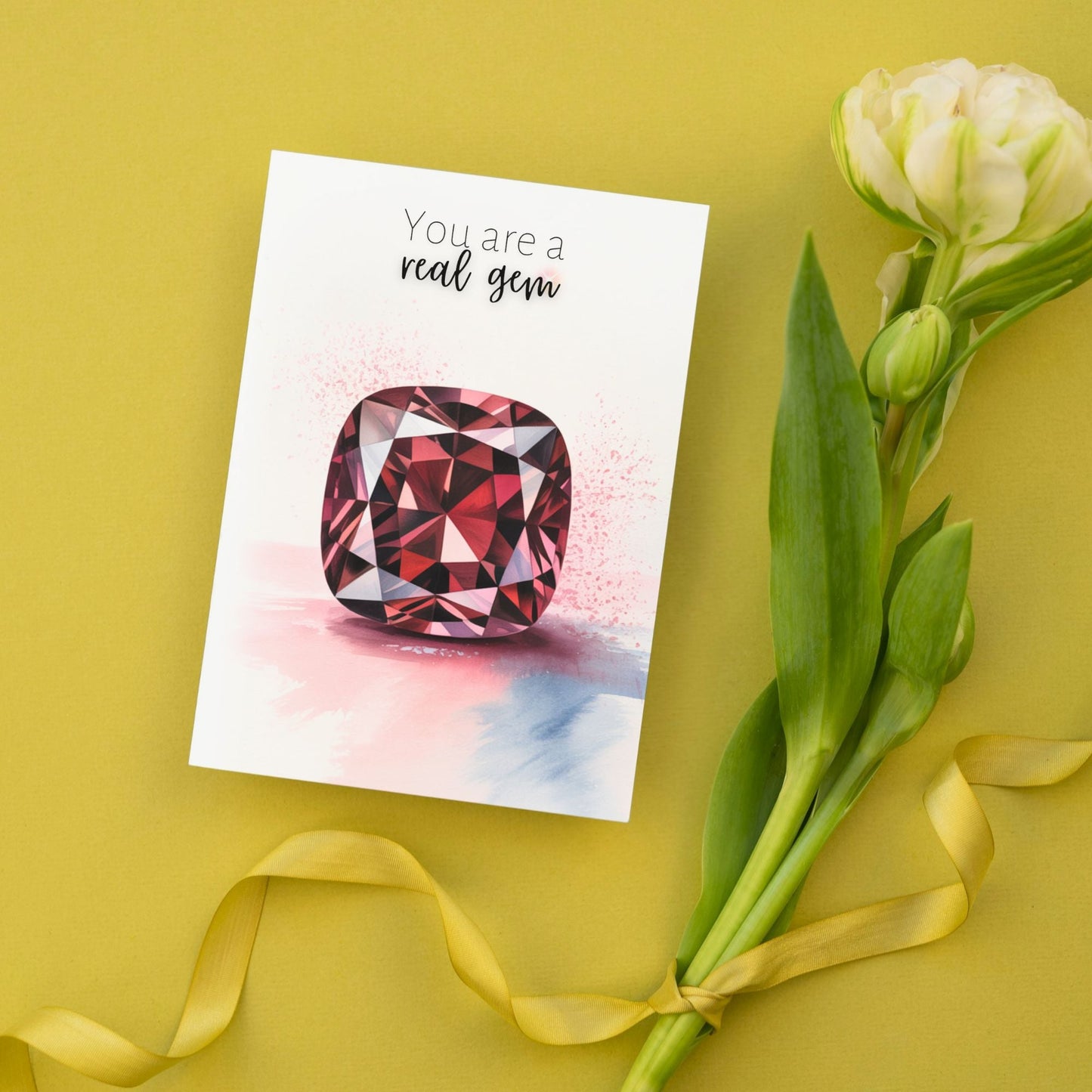 You are a real Gem | Watercolor Cushion Garnet Greeting Card