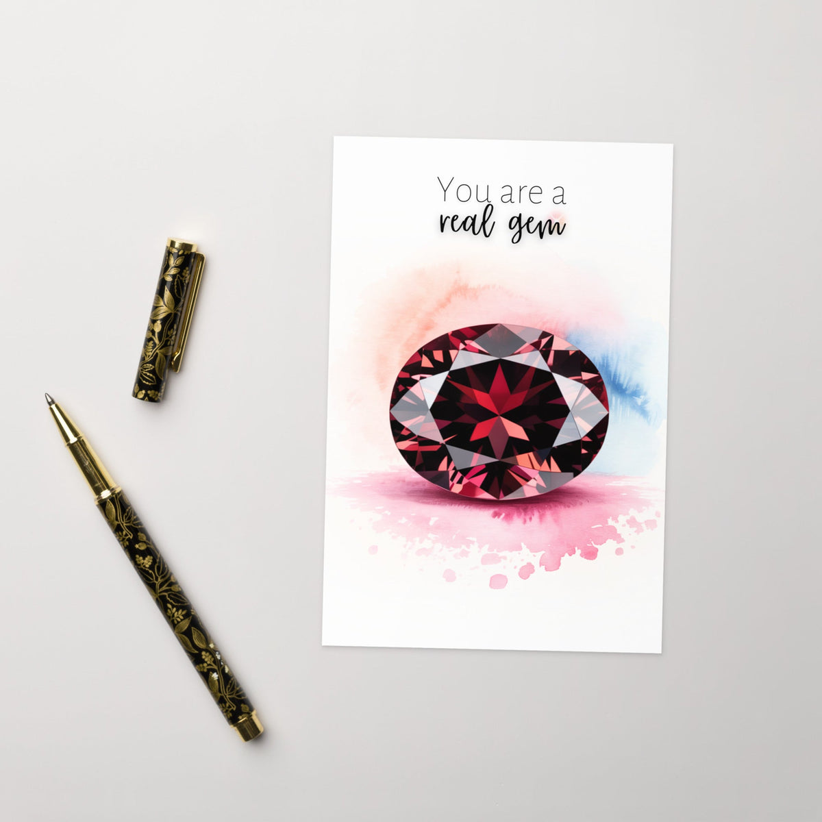 You are a real Gem | Watercolor Oval Garnet Greeting Card