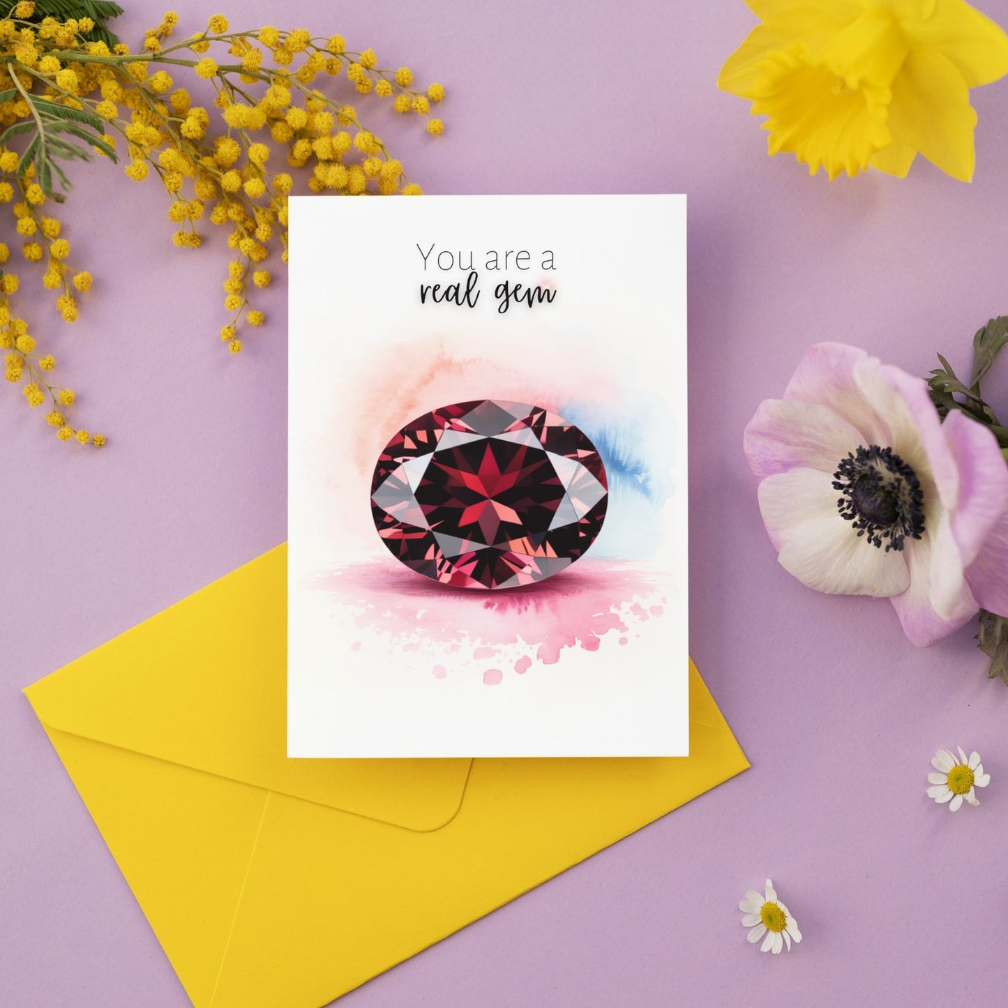 You are a real Gem | Watercolor Oval Garnet Greeting Card