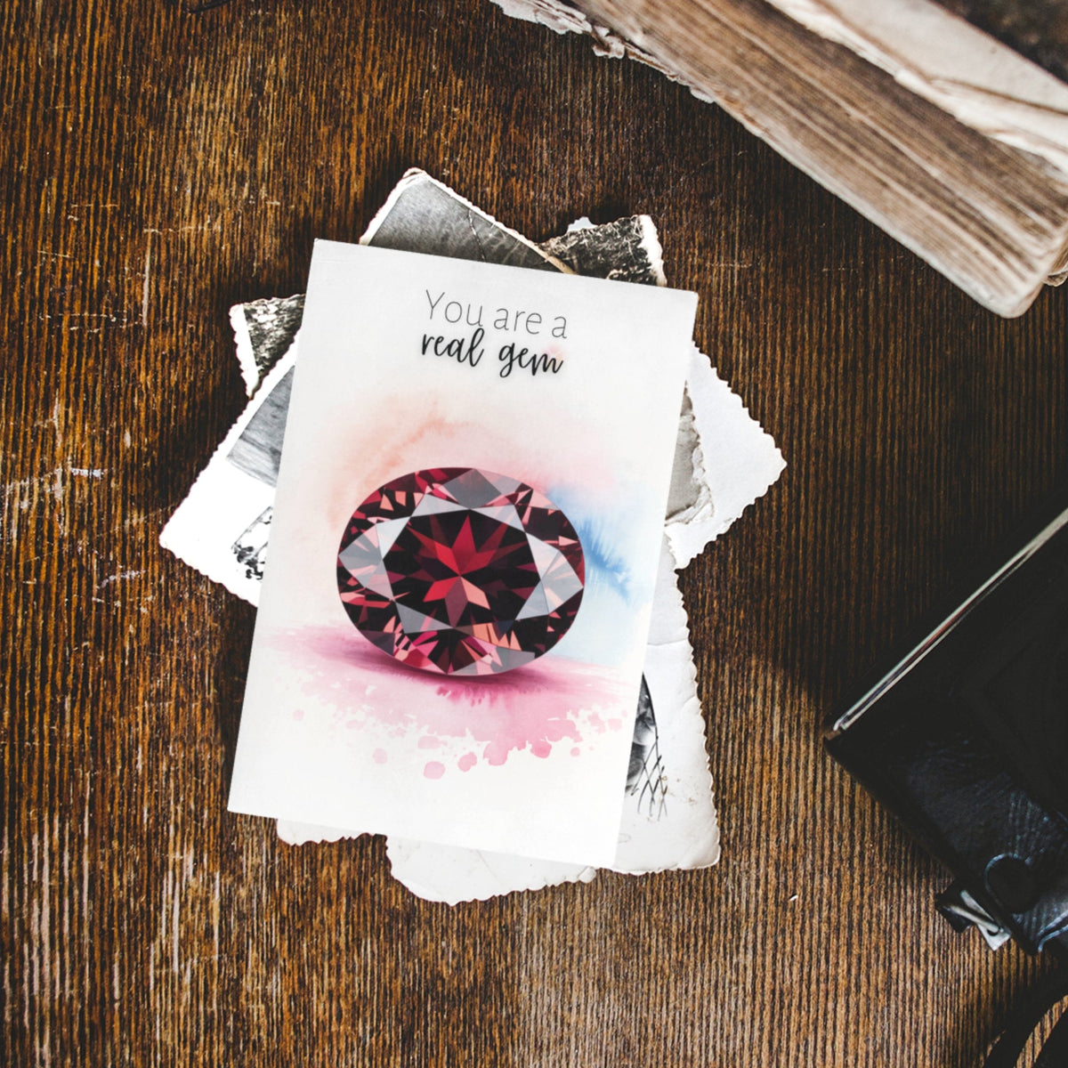 You are a real Gem | Watercolor Oval Garnet Greeting Card