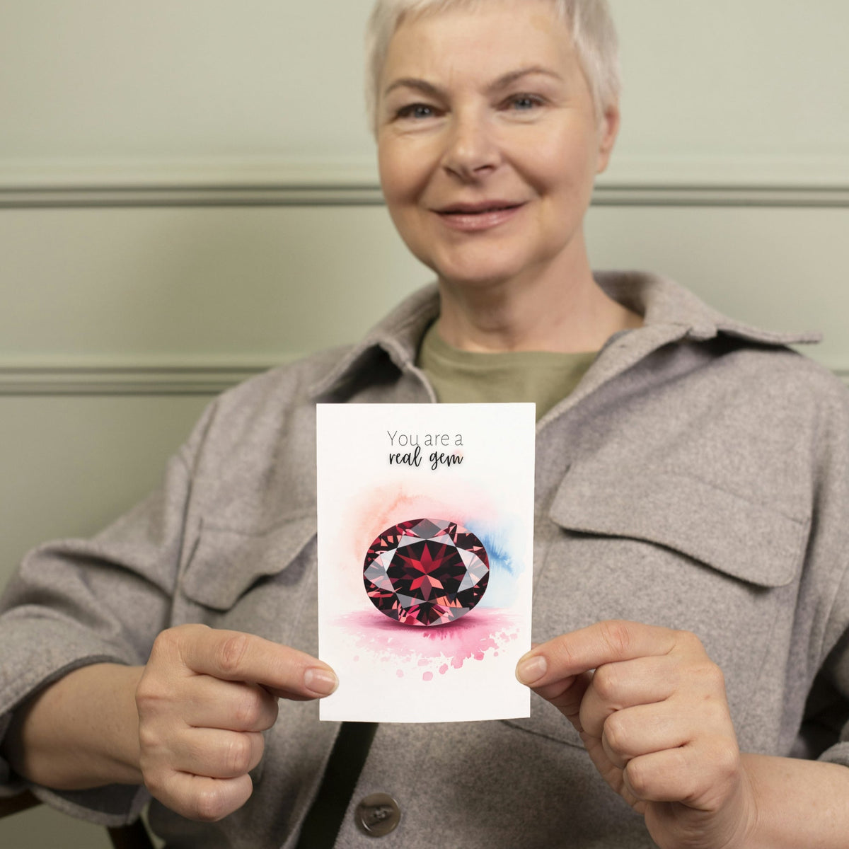 You are a real Gem | Watercolor Oval Garnet Greeting Card