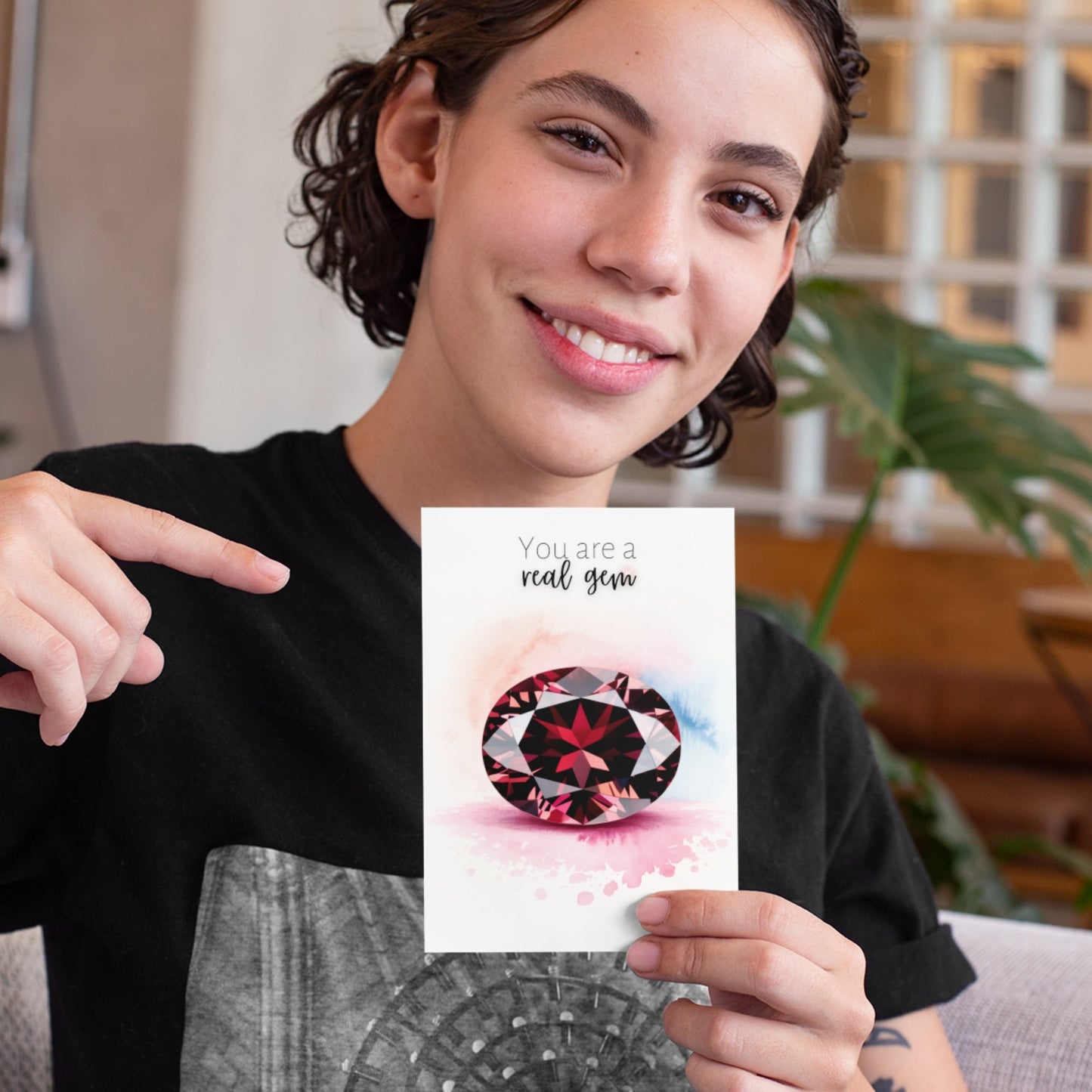 You are a real Gem | Watercolor Oval Garnet Greeting Card