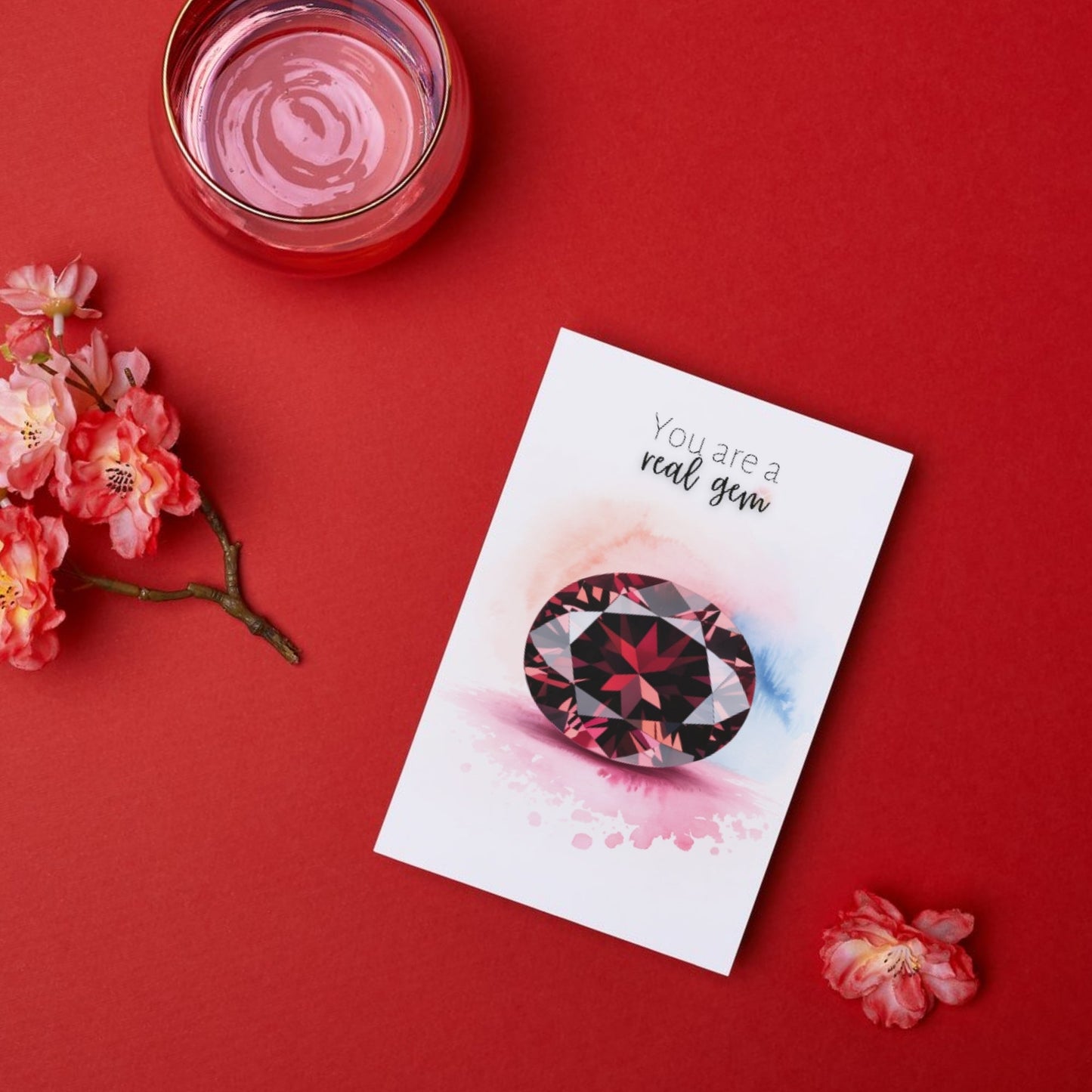 You are a real Gem | Watercolor Oval Garnet Greeting Card